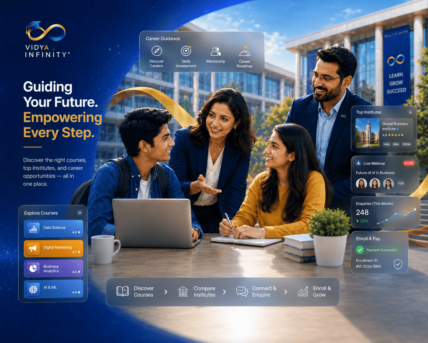 Vidya Infinity career guidance, course discovery, and enrollment support platform